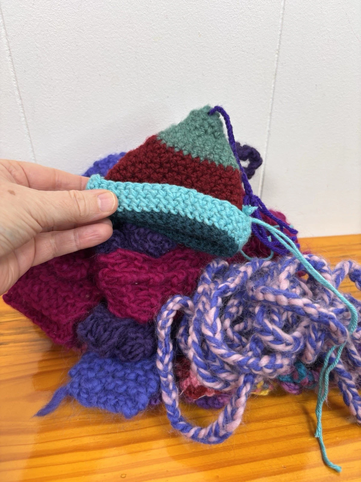 Mixed Lot Of Abandoned Knitting Projects Variety Unfinished Colorful Scrap Yarn image 2