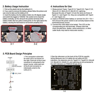USB Cable Tester With LED Indicator For Type B Type C Micro B Mini B BAK