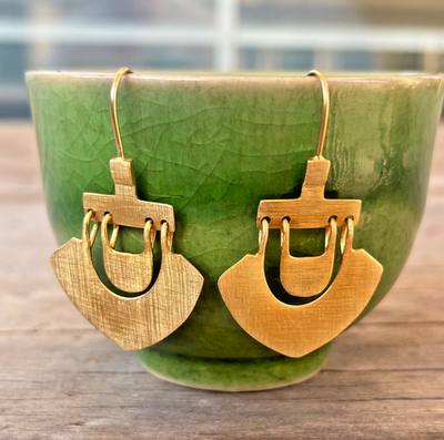 #ad #ad Temple of the Sun gold dangle earrings #x27;Lilu#x27; 18k gold vermeil geometric hinged $124.00