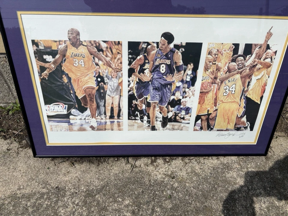 Kobe & Shaq O'Neal Lakers Enmarcado Color Pintado a Mano Por W ZAVALA 29" X 18 1/4" Foto 2 de 4