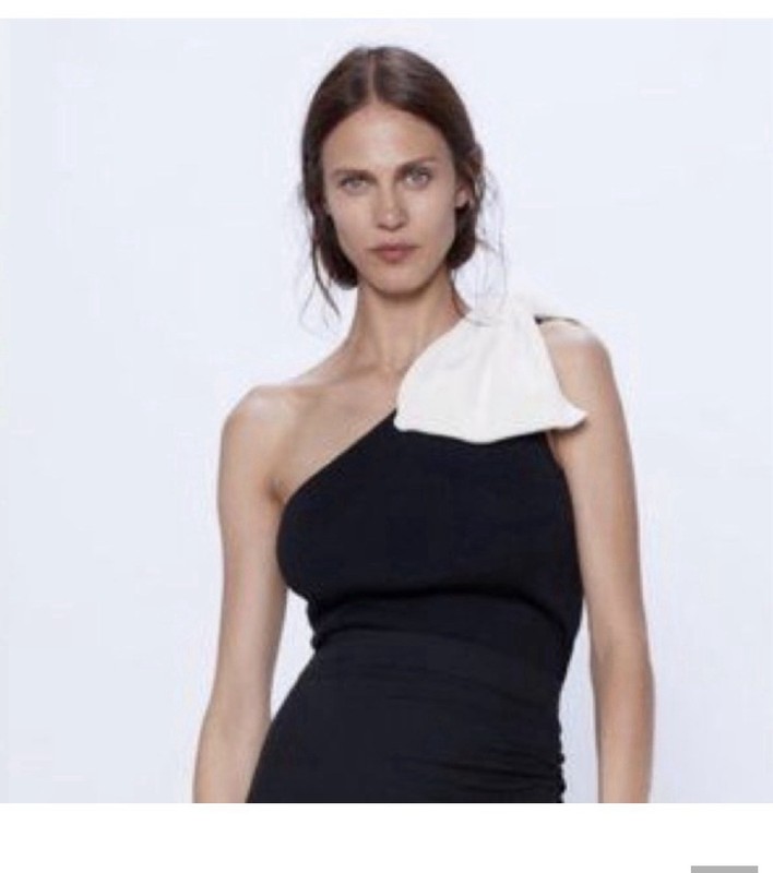 Zara Top  Bow  Knit One Shoulder Black Size Small NWT New with Tags