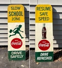 RARE VINTAGE COCA COLA DOUBLE SIDED SCHOOL DRIVE SAFELY GIRL & BOTTLE SIGN WOOD