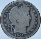 1901 Barber Half Dollar Silver Coin 50C Circulated Business Strike Uncertified22