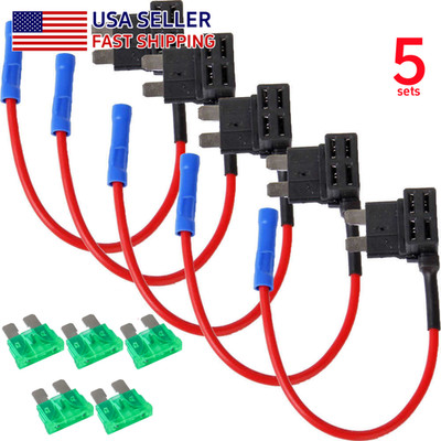 5 Set Standard ATO ATC 30A Blade Fuse & Add-a-Circuit Fuse Holder Tap Adapter US
