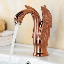 Rose Gold Copper Swan Shape Design Bathroom Sink Faucet Basin Mixer Tap Gnf180