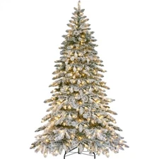 6/7.5FT Pre-lit Snow Flocked Christmas Tree with 400 Warm LED Lights & 940 Tips