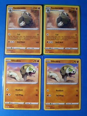 silicobra pokemon card 4x Sandaconda 109/202 & 4x Silicobra 108/202 Pokemon card Sword & Shield NM
