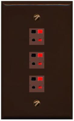 RiteAV 3 Port Speaker Wire Plug Jack Wall Plate - Flat [Brown/Brown]