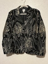 Chicos Black/Gold Floral Holiday Blazer - Beautiful/Shimmer - Size 2/L