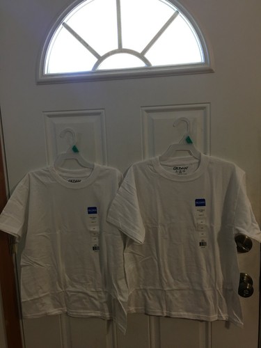 BRAND NEW LOT OF 2 BOYS SIZE MEDIUM 10-12 GILDAN COTTON SHORT SLEEVE WHITE TEE - Picture 1 of 4