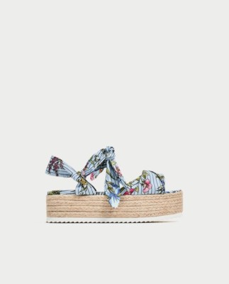 Zara Women Tied Floral Raffia Wedges Shoes Size EUR 39 NWT