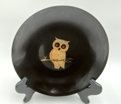 Couroc Monterey Round Bowl Black Gold Owl Inlay 8'' for Kalium Chemicals Ltd