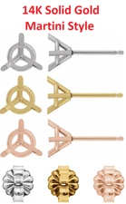 14K Gold Round Earring Stud Setting Martini Cocktail Style 1 Piece