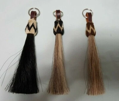 JT SILVERSMITHS Key Ring (chain) Horse Hair Tassel w/Hitch Knot -3 color choices 6 3/4" #KC-13
