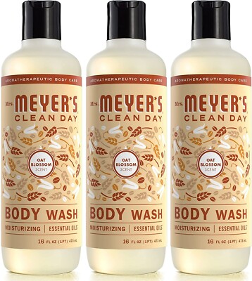 Three(3) pk. Mrs. Meyer's Aromatherapeutic Clean Day Oat Blossom 16oz Body Wash 