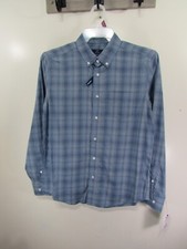 New Mens George Shirt Size S 34 36 Blue Plaid Button Front Long Sleeve