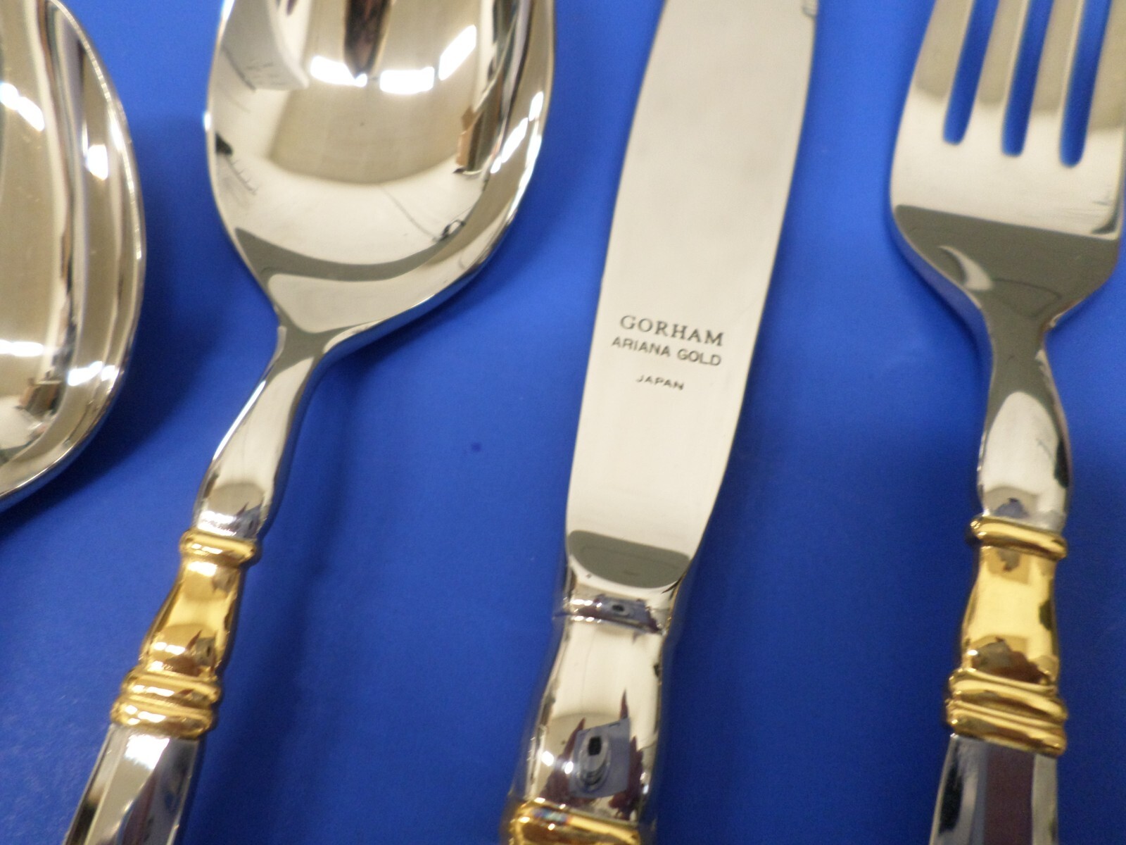 Gorham ARIANA GOLD Accent Glossy 18/8 Stainless Japan Flatware 5pc PLACE SETTING eBay