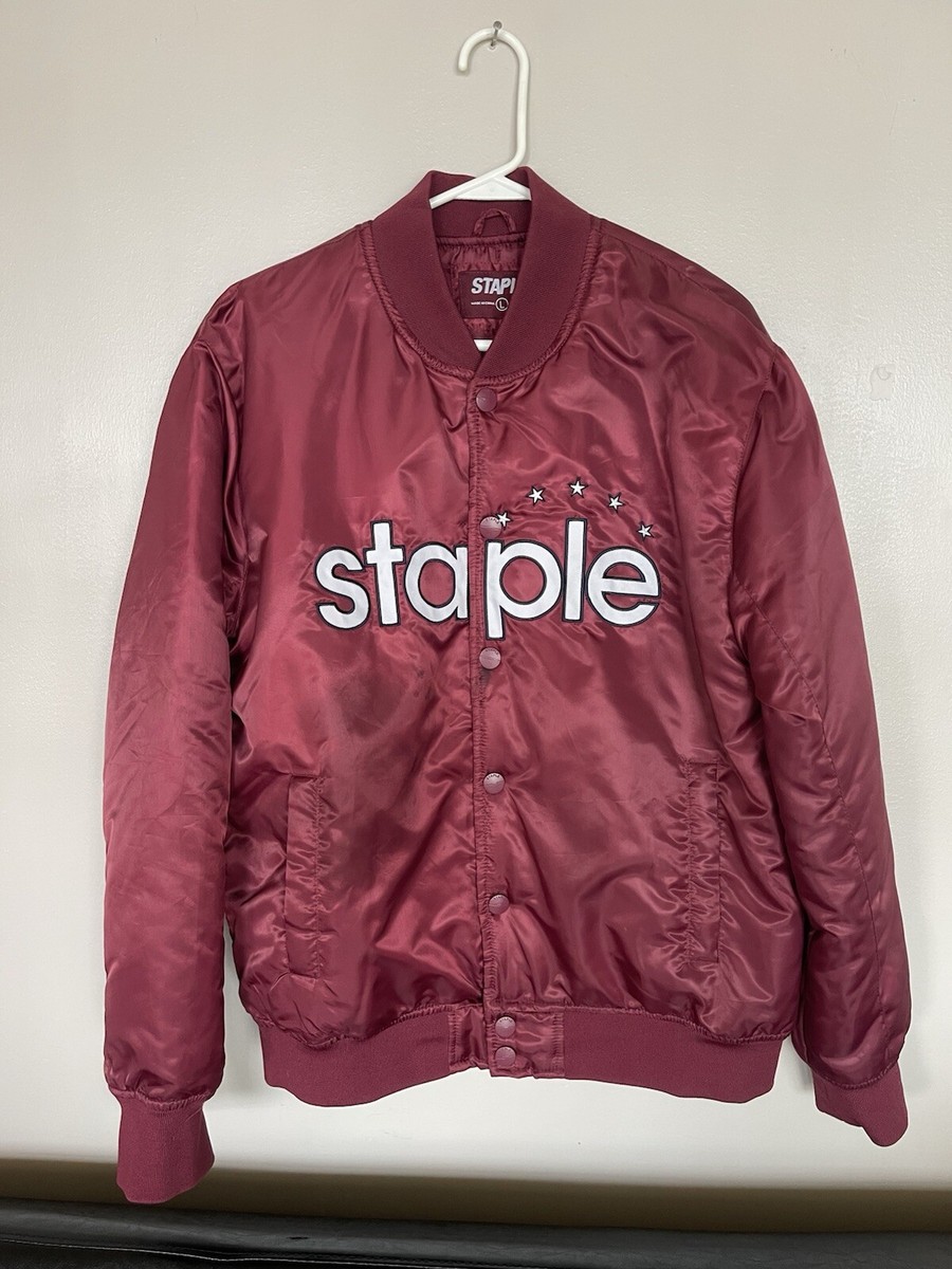 Staple Pigeon Bomber Jacket Maroon Logo Mens Large