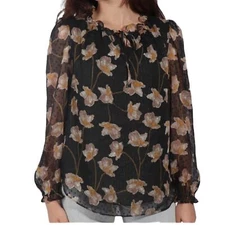 Bar III Black Long Sleeve Floral Chiffon Blouse size Large