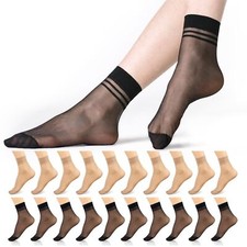 20 Pairs Women's Ankle Sheer Nylon Socks Nude Black Summer Thin Soft Tight Ho...