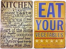 8x12 TIN SIGNS 2 pc SET Kitchen home food cooking recipe love funny vegetables