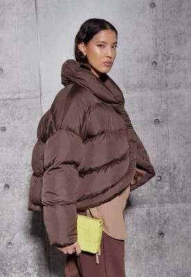 Missguided Re_styld Padded Puffer Coat Curved Hem Brown Size UK 16 BNWT  UK