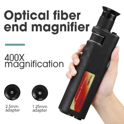 400X Handheld Optical Fiber Inspection Scope Fiber Microscope 1.25/2.5mm Adapter