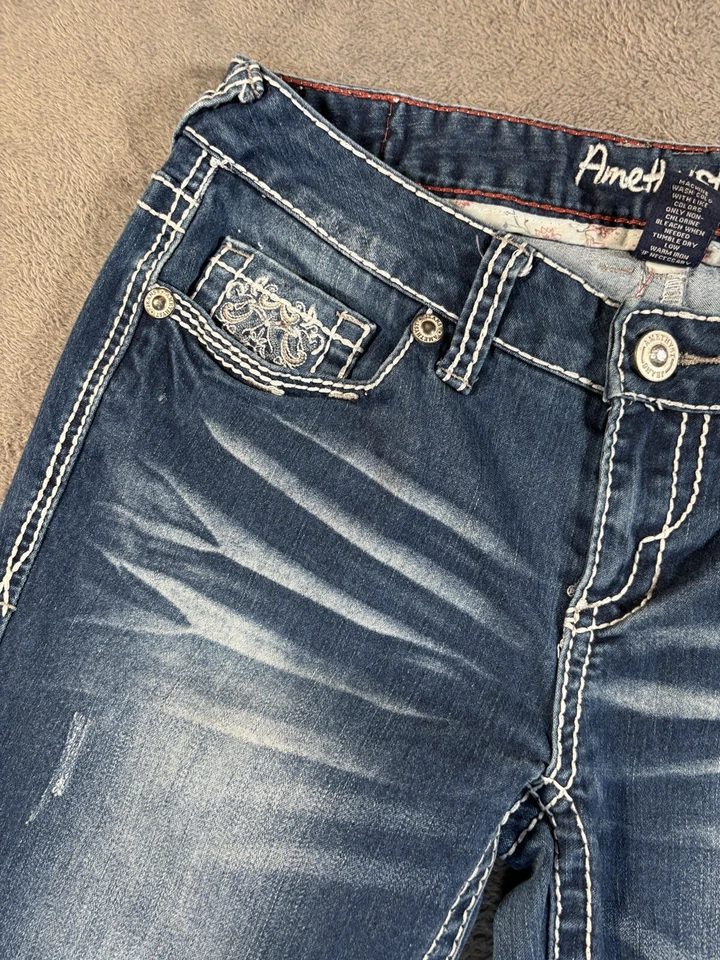 Amethyst Skinny Jeans Womens 9 Blue Low Rise Slim Heavy Stitch 28x28 Stretch - Image 2 of 4