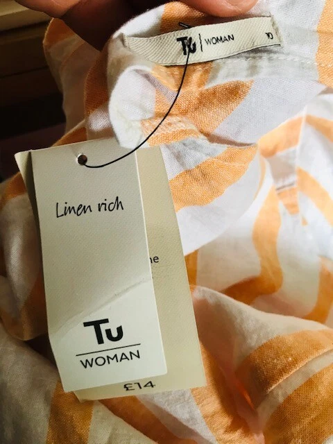 TU women's strappy orange/white striped top Linen NEW UK 10 - Image 2 of 3