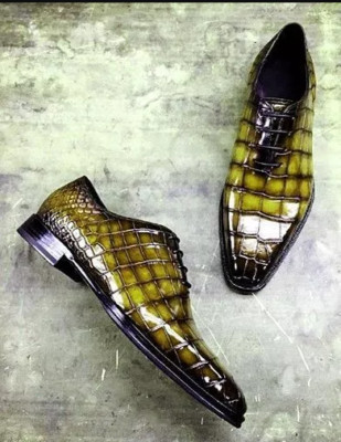 Oxford Schnürschuhe Echtleder grün und schwarz schattiert für