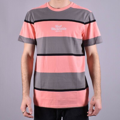 HUF Men's S/S T-Shirt MAZON STRIPE - Charcoal - Medium - NWT 