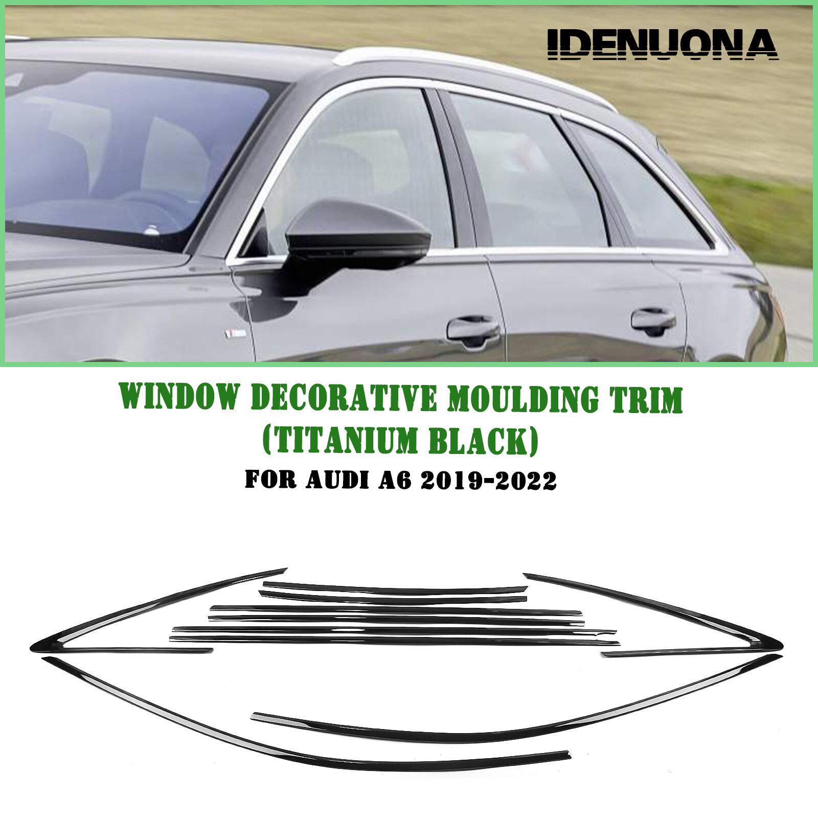 1Set Car Window Strip Trims Decor For Audi A6 2019-2022 2020 2021 Titanium Black