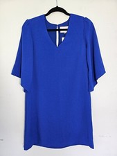 NWT Charles Henry Womens Royal Blue V-Neck Half Sleeve Lined Shift Dress Size XS