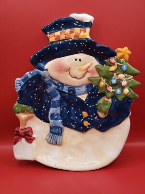 Cobble Creek Collectible 3D Ceramic Snowman Serving Dish Plate Christmas Holiday