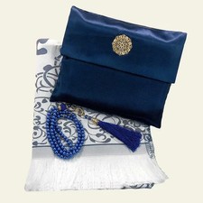 Gift Prayer Mat - Turkish Design Muslim Prayer Rug Prayer Beads Set with Satin