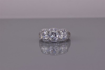 Epiphany Sterling Silver Triple Cushion Cubic Zirconia Trim Band Ring 925 Sz: 6