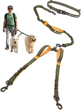Shock Absorbing Retractable Hands-Free Double Dog Leash for Large Dogs