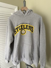 VTG NFL Pittsburgh Steelers Gray Hoodie Sweatshirt XL Spellout Logo AFC