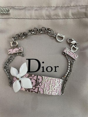 Dior Trotter Bracelet Bangle Trotter D logo Charm Pink Flower