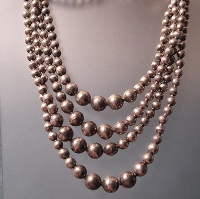 Vintage Iguala Sterling Necklace Four Strand Beads Mexico