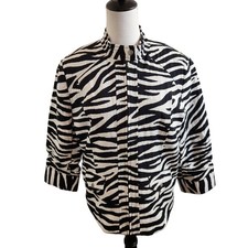 Chicos 2 Zebra Print Jacket Womens Large Black White Zip Front Lined