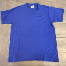 Vintage 90s Nike Tonal Swoosh Embroidered V Neck T Shirt Sz M Blue Made In USA