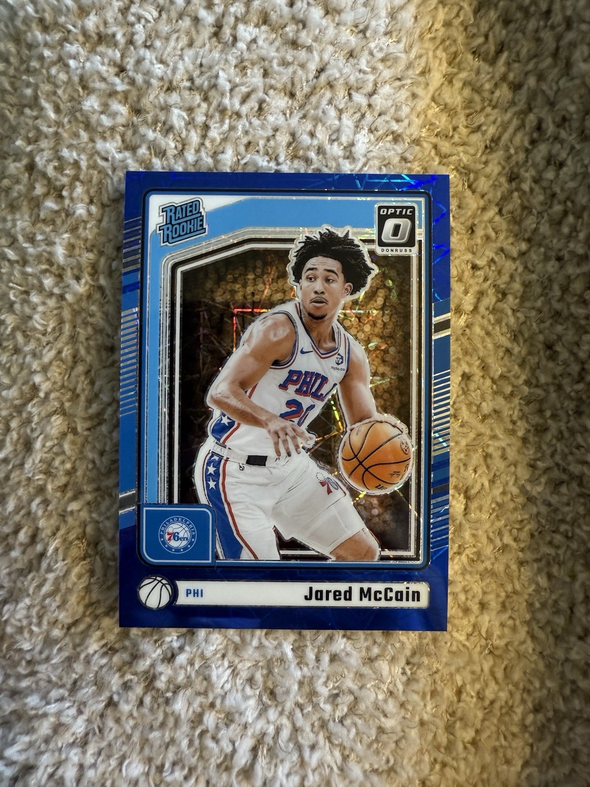 2024-25 Donruss Optic #270 Jared McCain Blue Velocity Rated Rookie Card 76ers