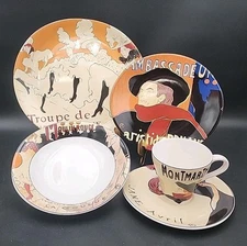 SANGO Cabaret 5 Piece Dish Set 1990 VTG Dinner & Salad Plate, Bowl, Saucer, Cup 