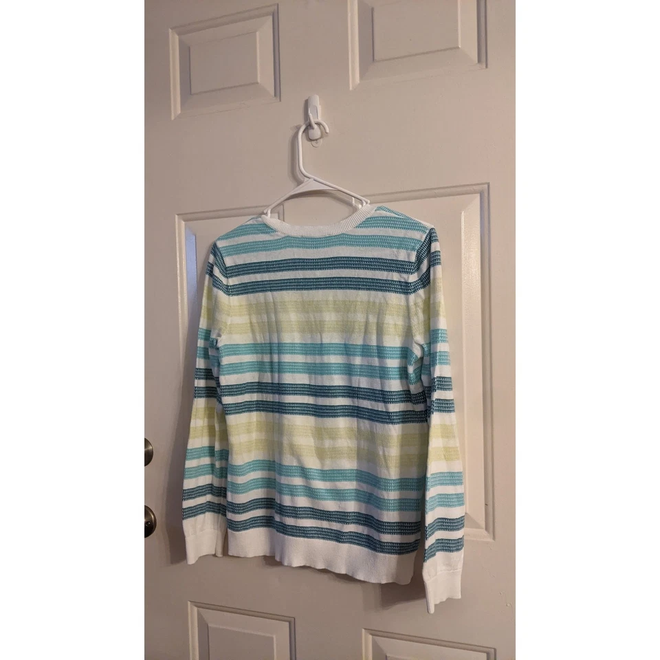 Cárdigan Pendleton Rayas Cierre Botón Mes Algodón, Azul/Verde/Blanco Años 90 Y2K Foto 3 de 4