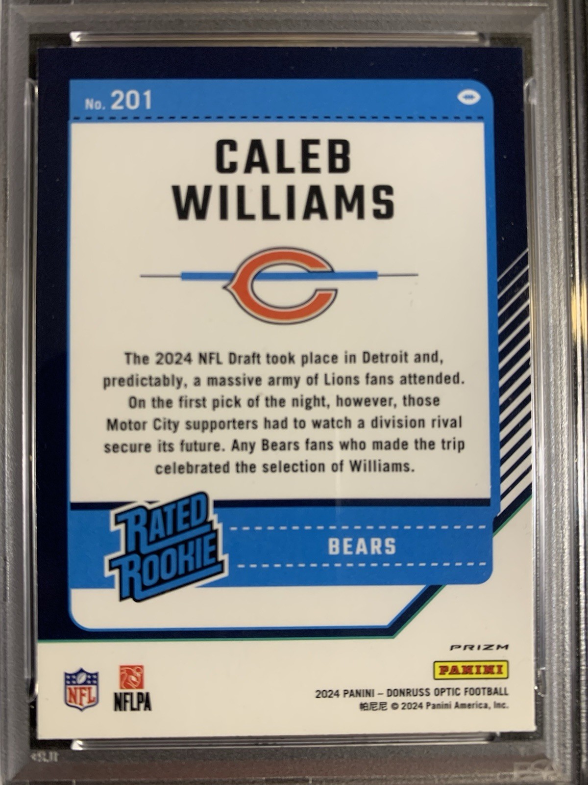 2024 Donruss Optic Caleb Williams #201 Green Velocity (RC) PSA 10 GEM view 4