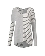 CAbi #3806 Pivot Tee Shirt Striped Top Blouse Scoop Neck Jersey Knit Gray Sz S