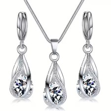 3pcs Fashion Synthetic Zirconia Imitation Pendant Earrings Necklace Set Gift
