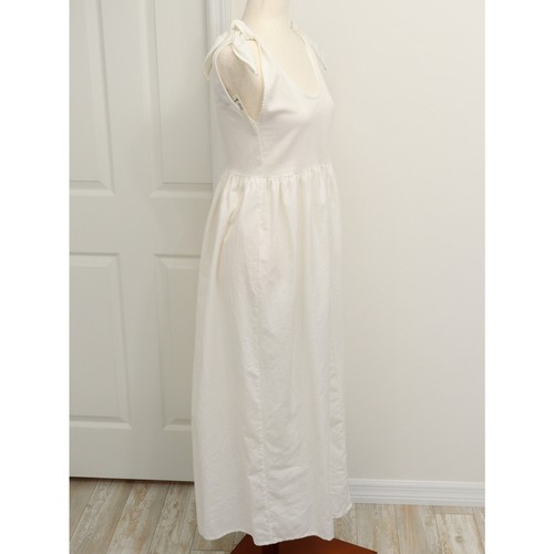 Neu mit Etikett Asos Maxikleid Leinenmischung 4 weiß Seitenknöpfe Schulterbindung Strand Prärie - Bild 4 von 15