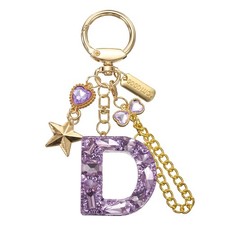 Initial Letter Keychain for Women Cute Heart Butterfly Star Chain Purple D 